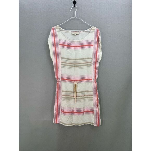 Ann Taylor Loft Womens Cream Red Striped Linen Blend Blouson Mini Dress Size XS - Picture 1 of 8